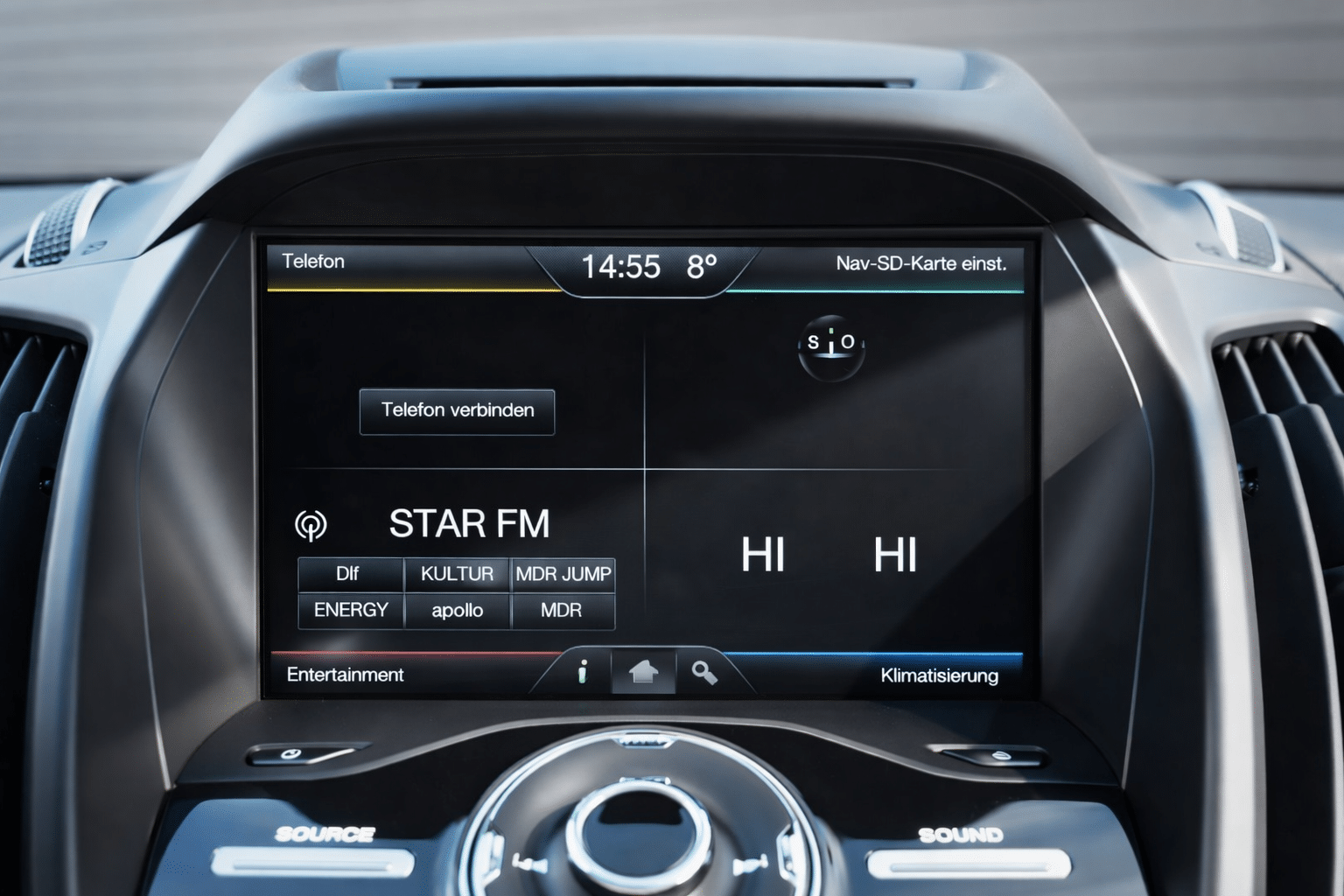 In-car infotainment system close-up