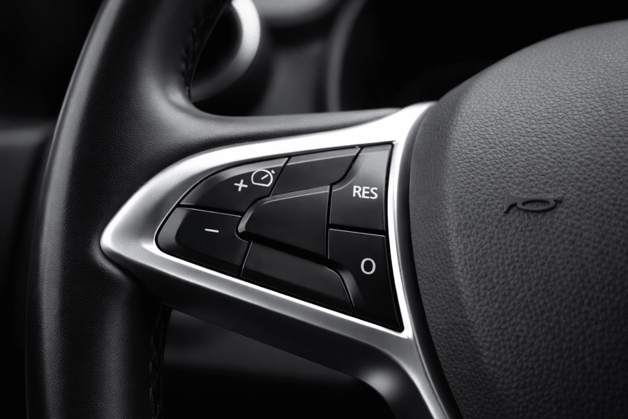Steering wheel control buttons close-up (2)